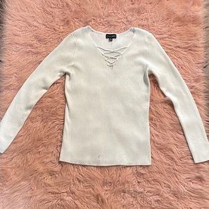 V-neck Eyelet Strap Back Sweater